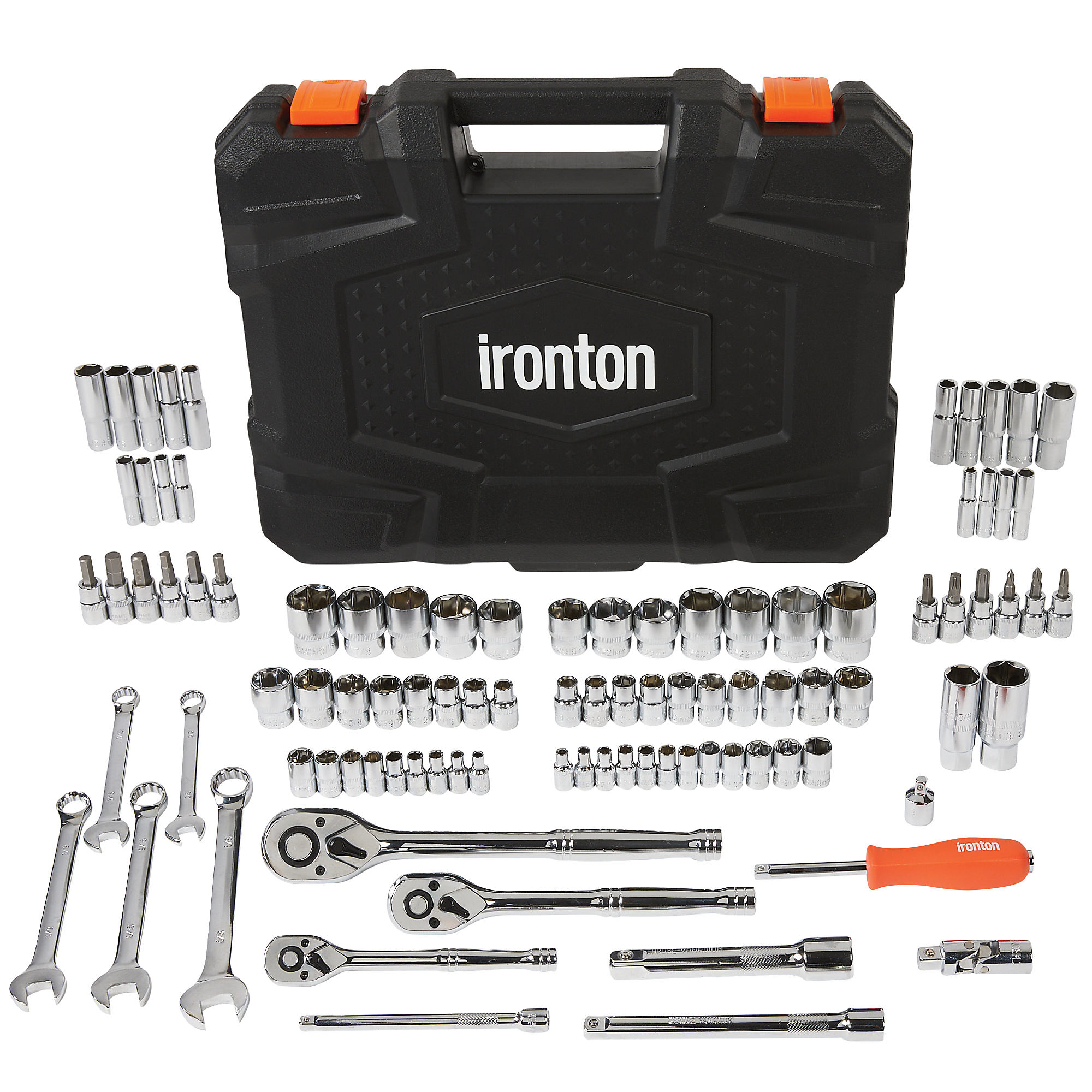Ironton 97-Pc. Socket Tool Set, 1/4in., 3/8in. and 1/2in. Drive, Chrome Vanadium Steel, Storage Case